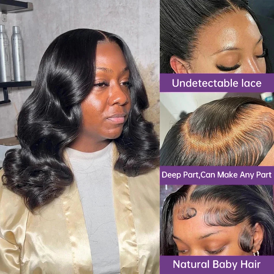 200% Density Body Wave Bob Wigs 4x4 13x4 HD Transparent Lace Front Wig Human Hair Pre Plucked Lace Closure Wigs For Black Women