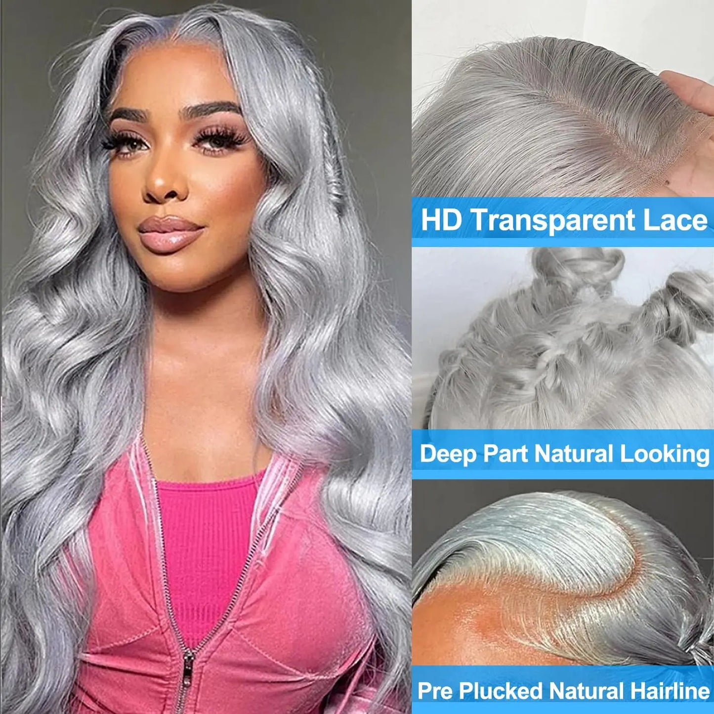 250 Density Silver Grey Human Hair Wigs Preplucked Grely 13X4 HD Transparent Lace Front Wig 613 Blonde Colored Lace Frontal Wig