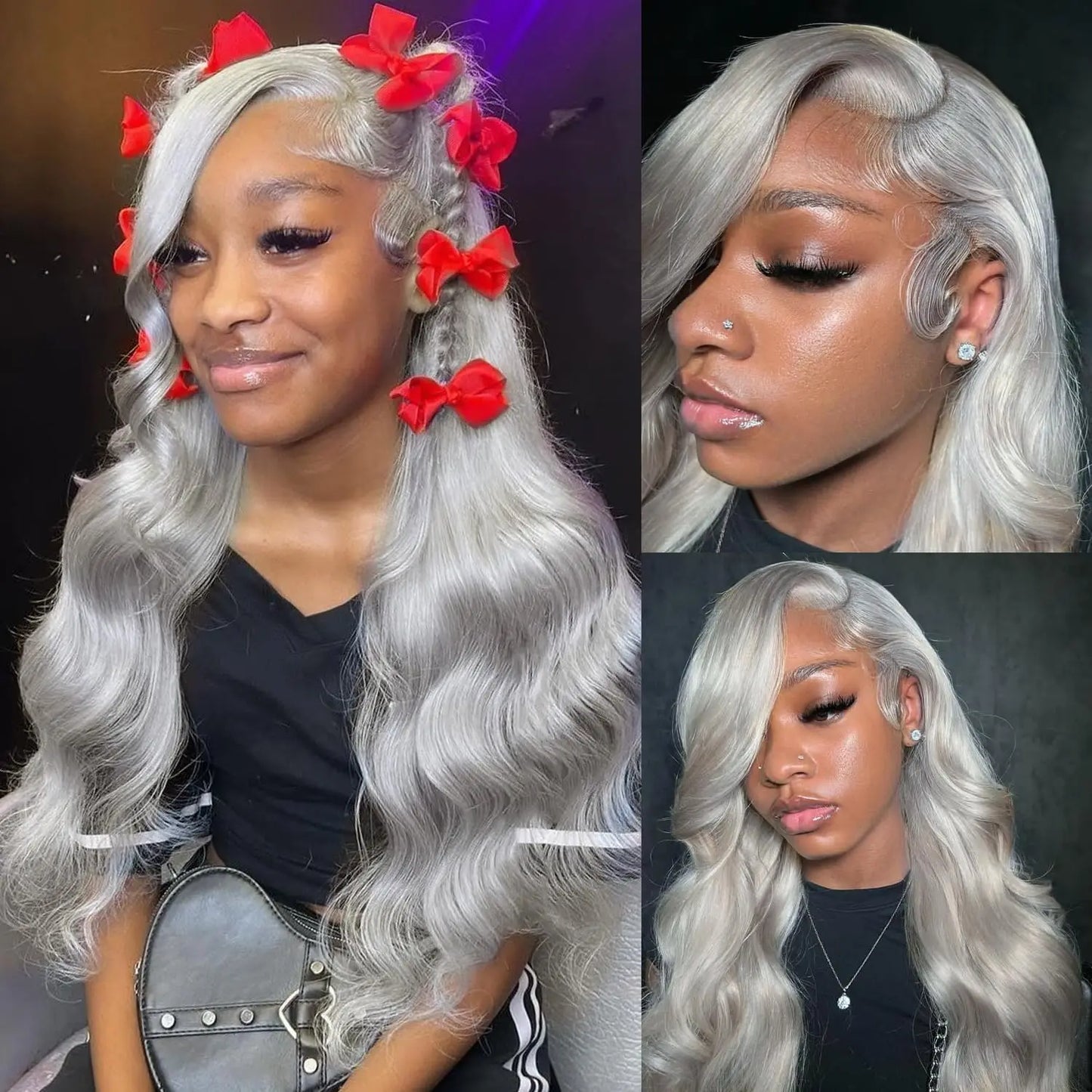 250 Density Silver Grey Human Hair Wigs Preplucked Grely 13X4 HD Transparent Lace Front Wig 613 Blonde Colored Lace Frontal Wig