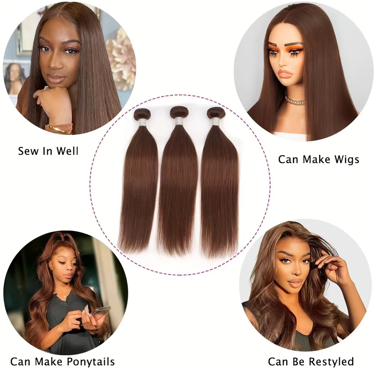 #4 Chocolate Brown Straight Bundles Brazilian Human Hair Extensions Dark Brown Straight Bundles 30 32 Inch Brown Human Hair