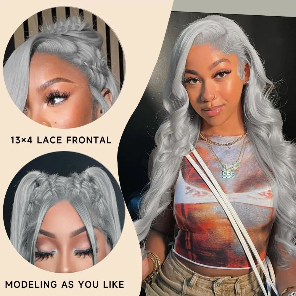 250 Density Silver Grey Human Hair Wigs Preplucked Grely 13X4 HD Transparent Lace Front Wig 613 Blonde Colored Lace Frontal Wig