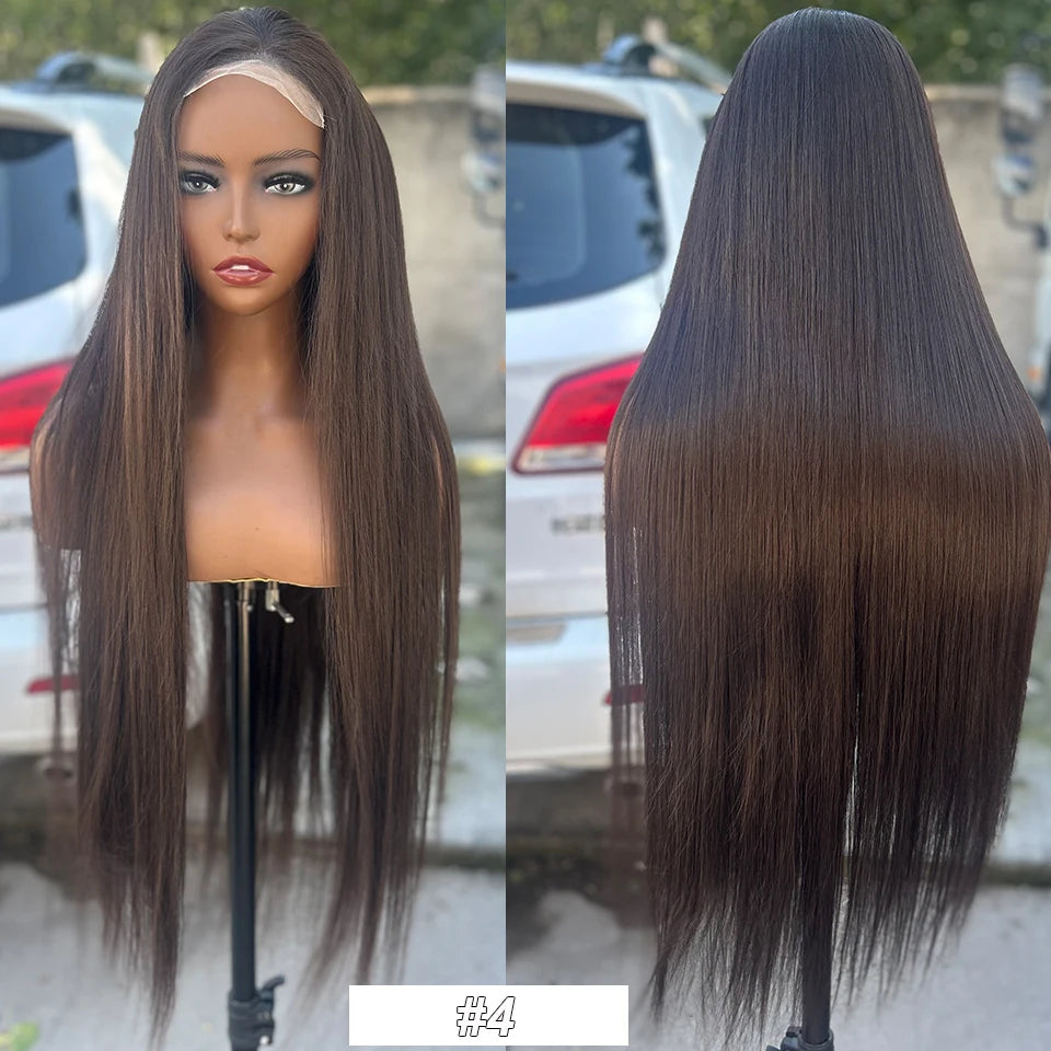 Magicae 330Grams 36Inch 4x4 Lace Front Wigs Chestnut Brown Wigs Ombre Highlight Straight Blond P27/613# High Temperature Cosplay