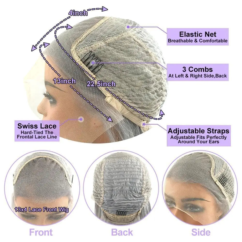 250 Density Silver Grey Human Hair Wigs Preplucked Grely 13X4 HD Transparent Lace Front Wig 613 Blonde Colored Lace Frontal Wig
