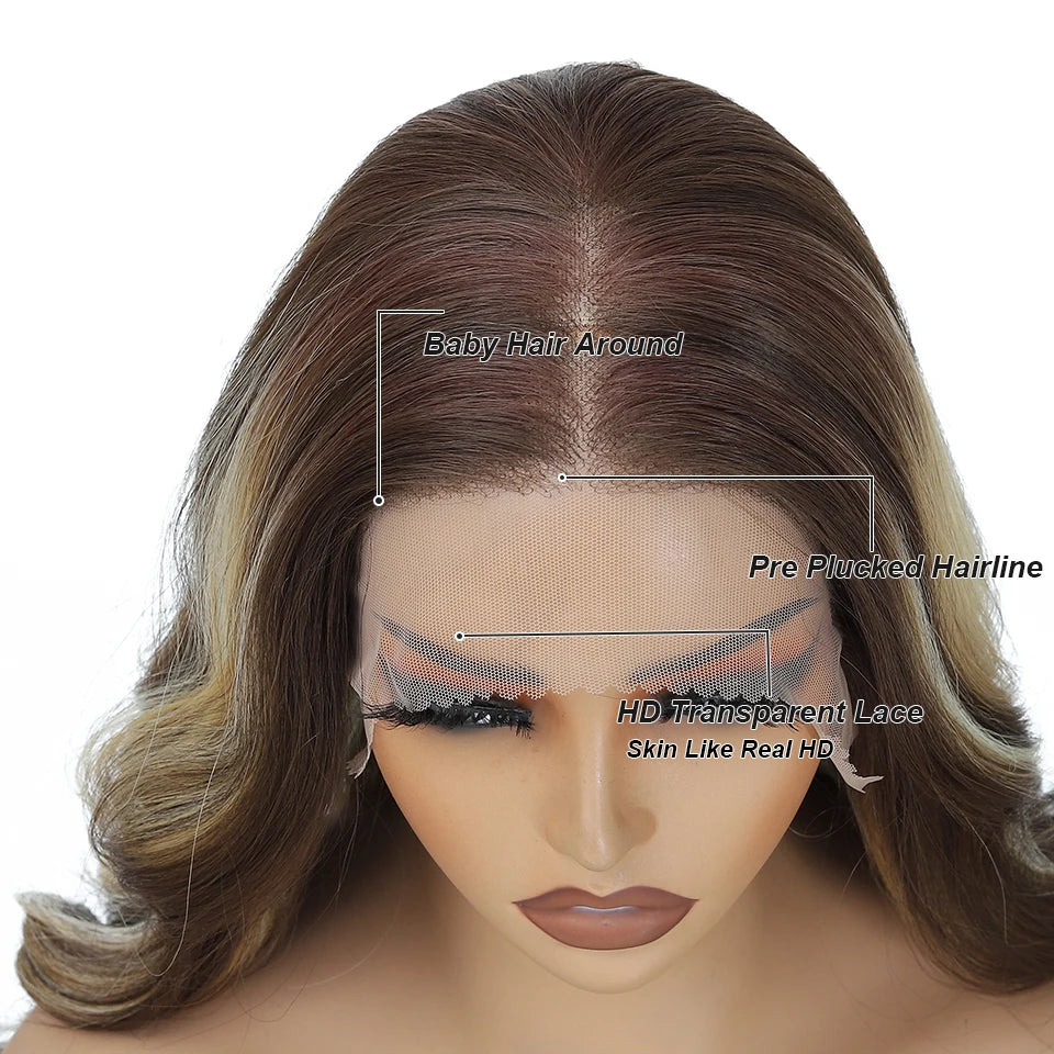 Magicae 13X4 Body Wave Lace Frontal Wigs 30inch Ombre Brown Blond 613# Bio Synthetic Heat Resistant Transparent Frontal Wigs