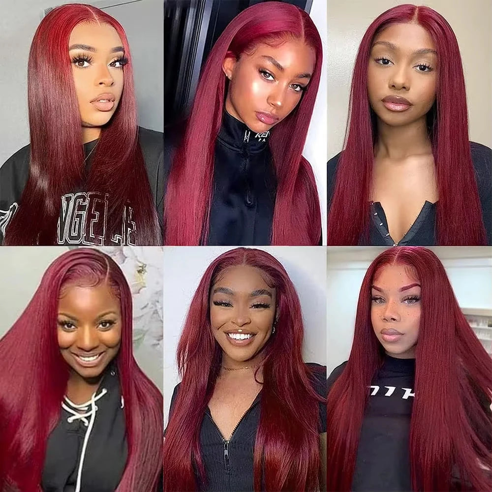 Wine Red #99J Remy Human Hair Weave 16-28 inch Long Silky Straight Unprocessed Virgin Brazilian Hair Weft Extensions for Women