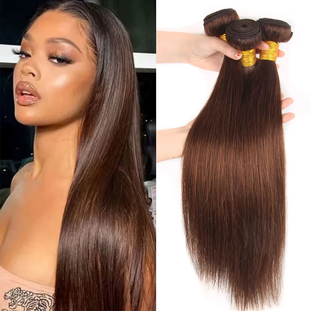 #4 Chocolate Brown Straight Bundles Brazilian Human Hair Extensions Dark Brown Straight Bundles 30 32 Inch Brown Human Hair