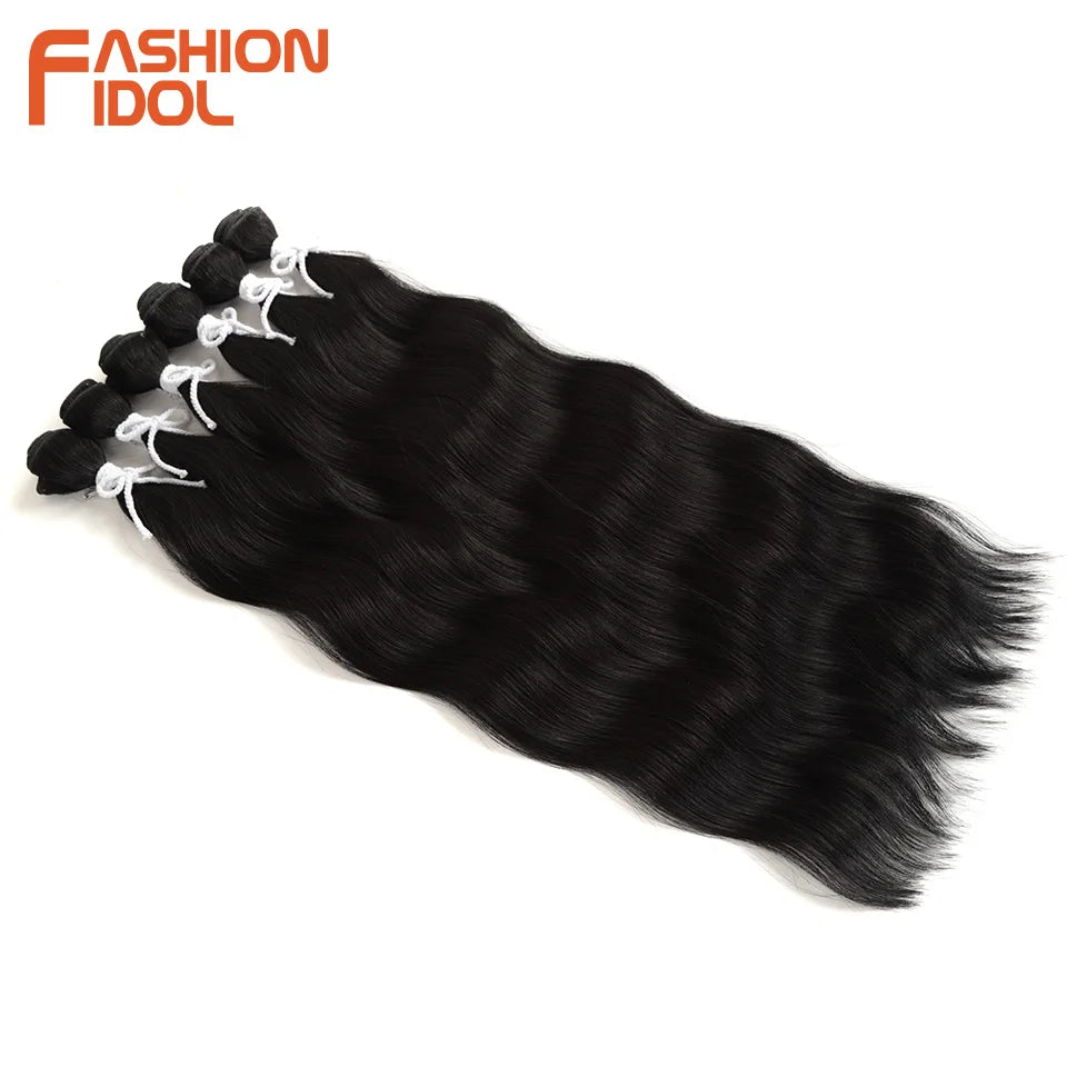 FASHION IDOL Water Wave Hair Bundles Synthetic Hair Extensions Ombre Blonde Hair Weave Bundles 6pcs 20" High Temperature Fiber