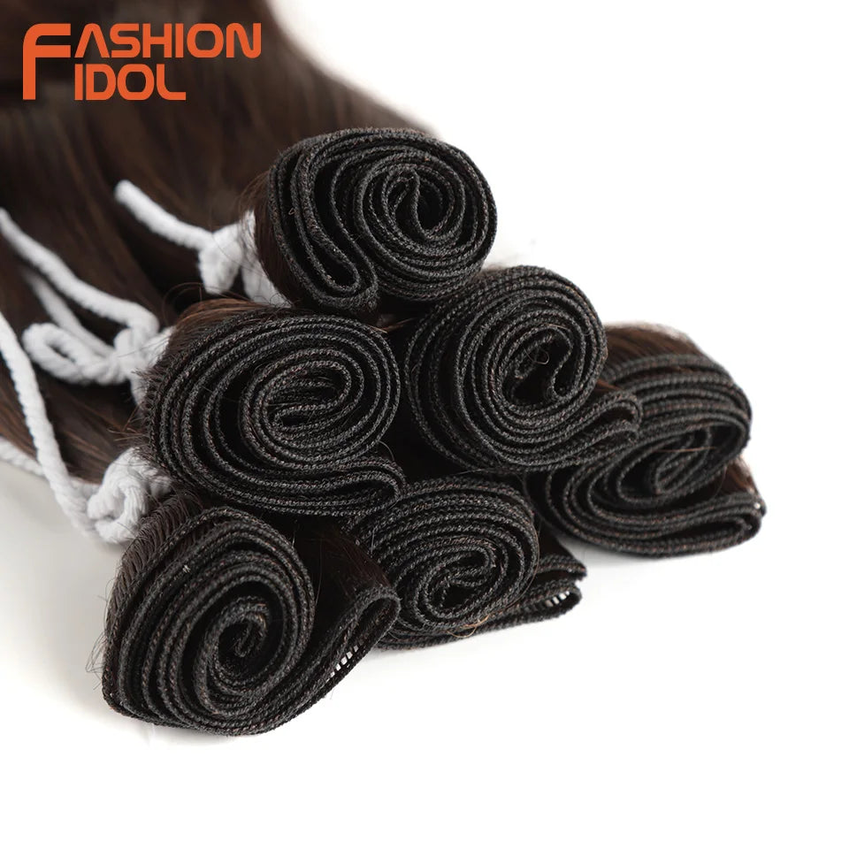 FASHION IDOL Water Wave Hair Bundles Synthetic Hair Extensions Ombre Blonde Hair Weave Bundles 6pcs 20" High Temperature Fiber