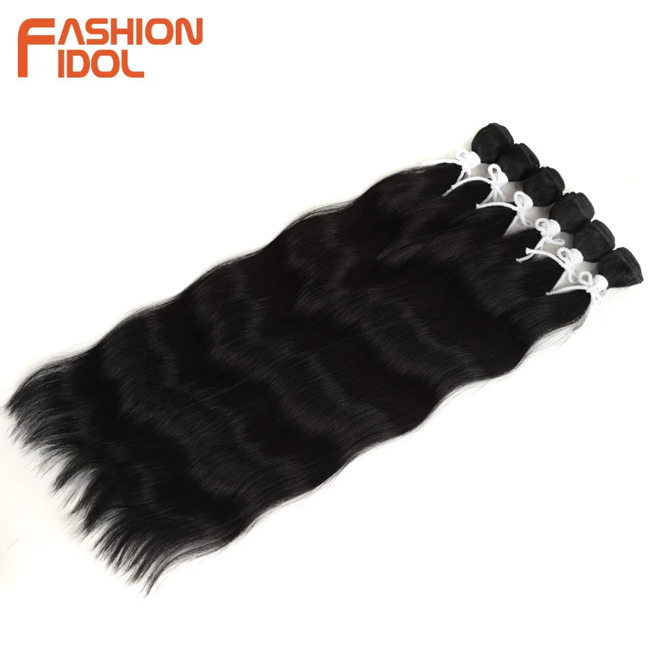 FASHION IDOL Water Wave Hair Bundles Synthetic Hair Extensions Ombre Blonde Hair Weave Bundles 6pcs 20" High Temperature Fiber