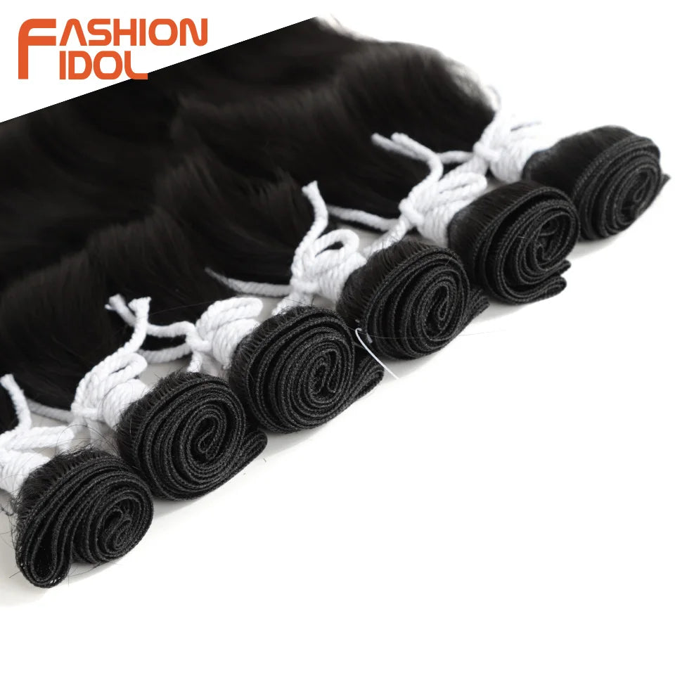 FASHION IDOL Water Wave Hair Bundles Synthetic Hair Extensions Ombre Blonde Hair Weave Bundles 6pcs 20" High Temperature Fiber