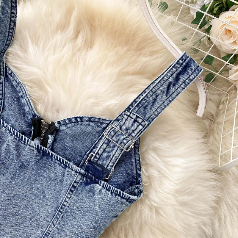 Amolapha Women Jeans Vest+Skirts Sets Straps Tops Buttons Denim Skirt Suits for Woman