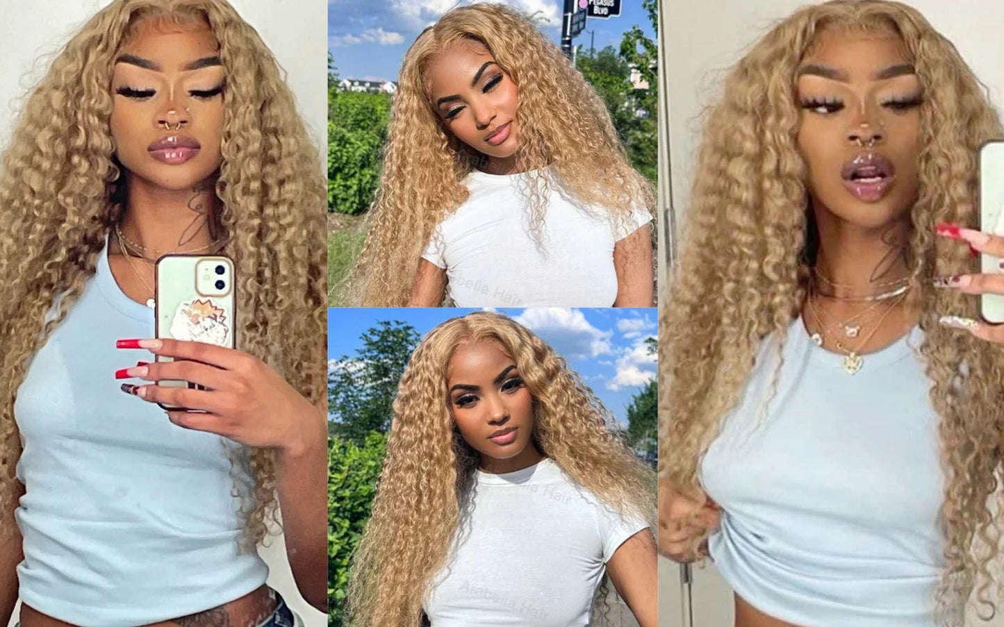 Ash Blonde Wig Long Blonde Curly Wig Synthetic Lace Front Wig Glueless Wigs Ready to Wear Water Wave Curly Lace Wigs for Women