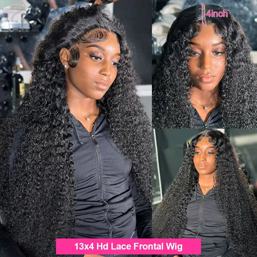Kinky Curly Human Hair Wigs Deep Wave 13x6 HD Lace Frontal Wig Black Brazilian 13x4 HD Lace Front 100% Human Hair Wigs For Women