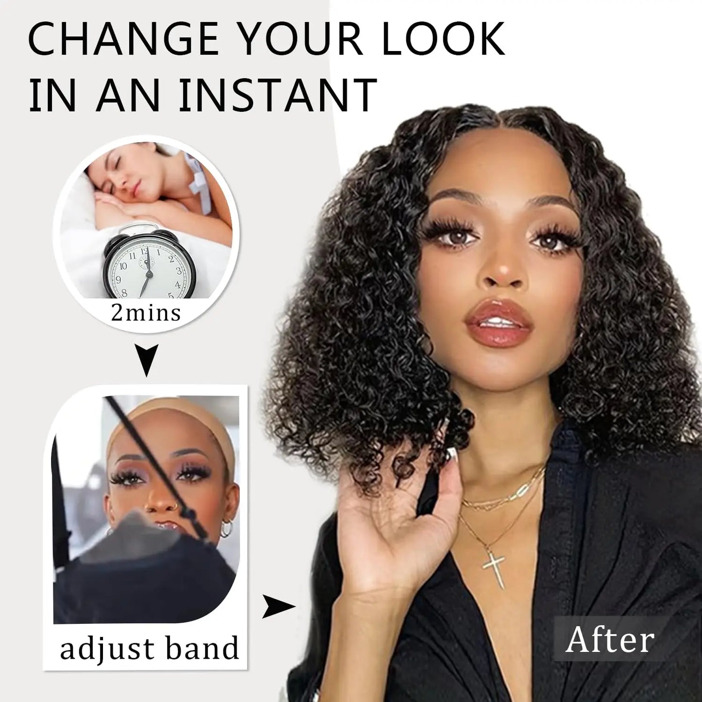 Short Bob Glueless Wigs Deep Wave Glueless Human Hair Ready To Wear 180% Pre Cut Lace 4x4 13x4 Culry Lace Front Human Hair Black