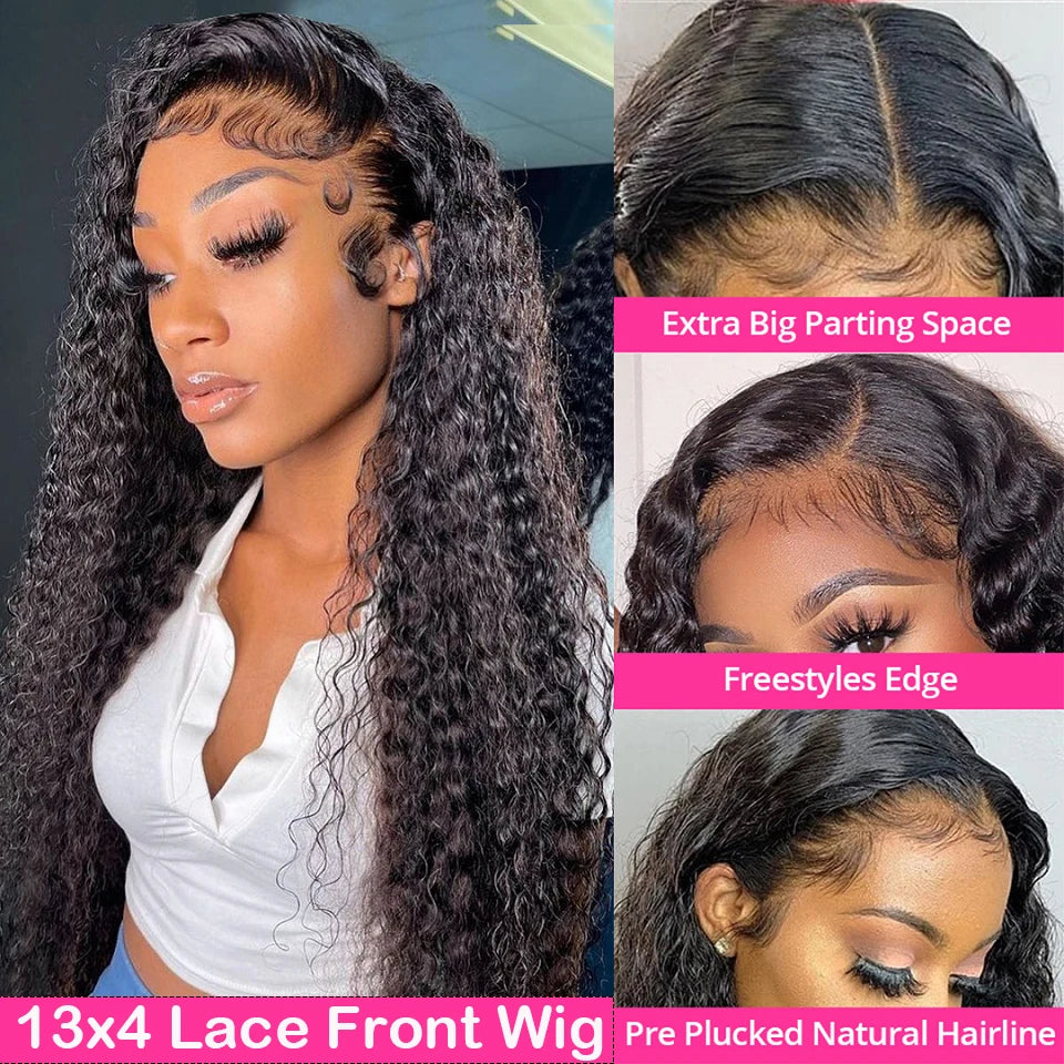 13x4 Lace Front Wig 10-34 Water Wave Lace Closure Wig Glueless Wig Human Hair Easy To Wear Curly HumanHair Wigs For Black Women