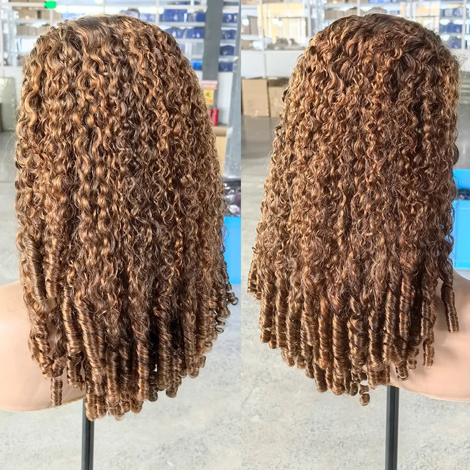 100% Human Hair Burmese Curly 5X5 HD Lace Closure Wigs 250 Density Ombre Deep Curly Water Wave Glueless Wigs With Spiral End