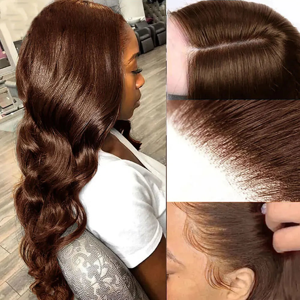 Body Wave Colored Chocolate Brown Human Hair Pre Plucked 4×4 Closure Wig 100% Human Hair Wig HD Swiss Lace 13×4 Front Lace Wig