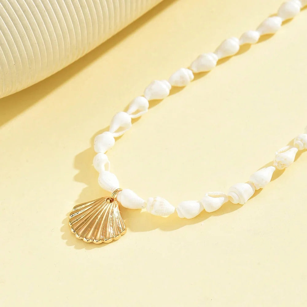 Fashionable Natural Seashell Beaded Necklace Shell Pendant Ocean Inspired Jewelry Choker Suitable For Women Holiday Party Daily
