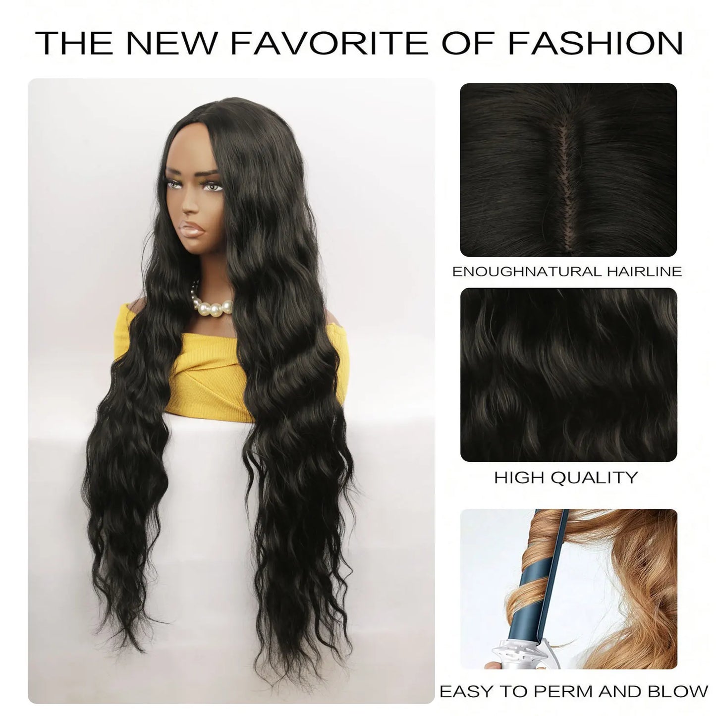 Extro Long Black Deep Wave Wigs 32 Inch Women Stylish Wavy Natural Looking Synthetic Wig for Beginner Friendly Party Cosplay Wig