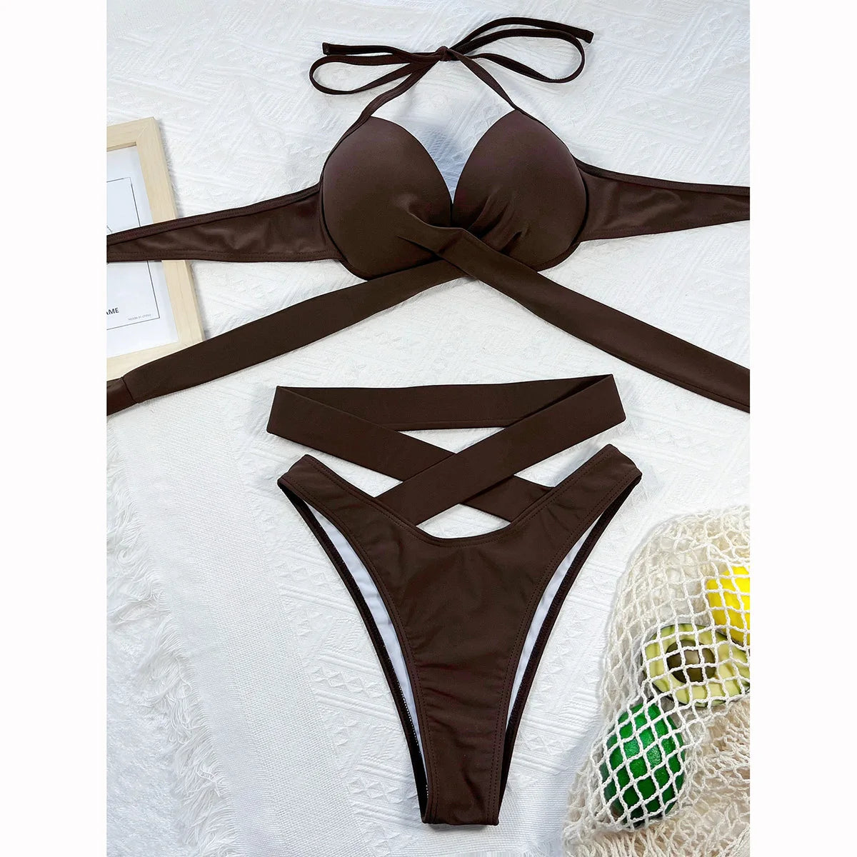 Push Up Bikini 2024 Women Swimsuit Bandage Solid Brazilian Bikini Set High Waist Female Swimwear Women Bathing Suit Beachwear
