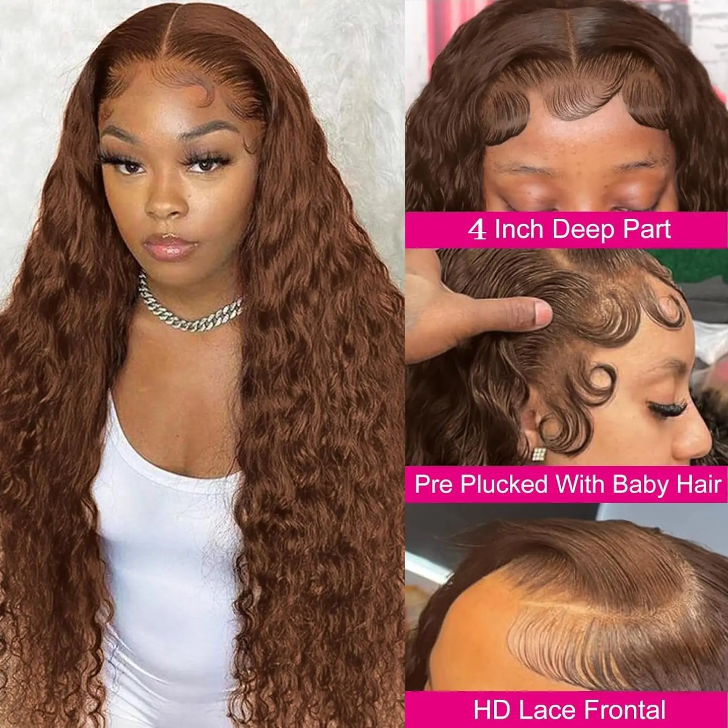 Curly wigs Transparent Lace Front Wig Chocolate Brown 13x4 13x6 Brazilian Deep Wave Frontal Human Hair Wig for Women Pre Plucked