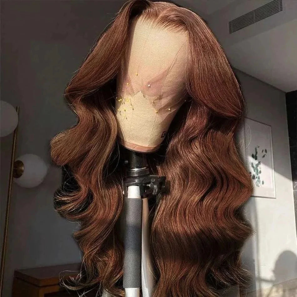 Body Wave Colored Chocolate Brown Human Hair Pre Plucked 4×4 Closure Wig 100% Human Hair Wig HD Swiss Lace 13×4 Front Lace Wig