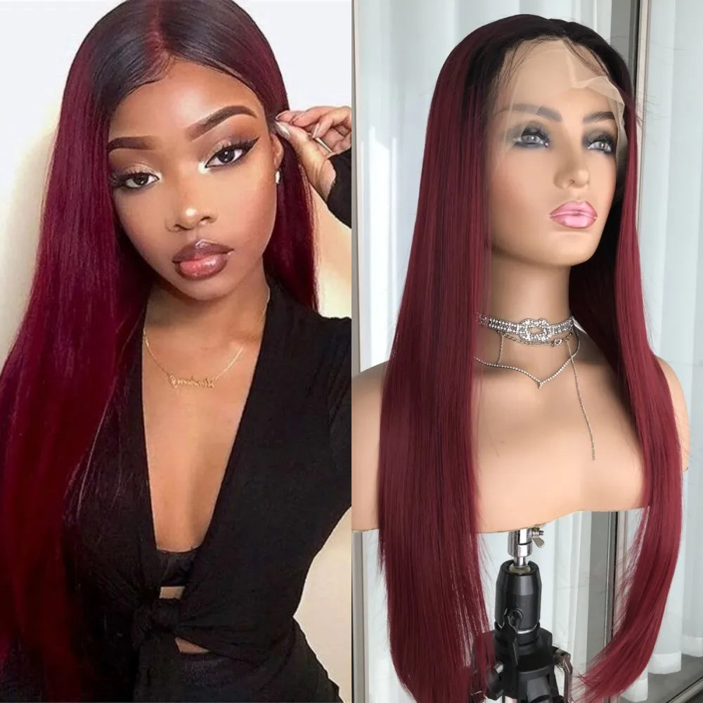 Highlight Blonde Platinum Straight Lace Front Wig Synthetic Hair for Women 13x4” Lace Frontal Wig Pre Plucked Blonde Colored Wig