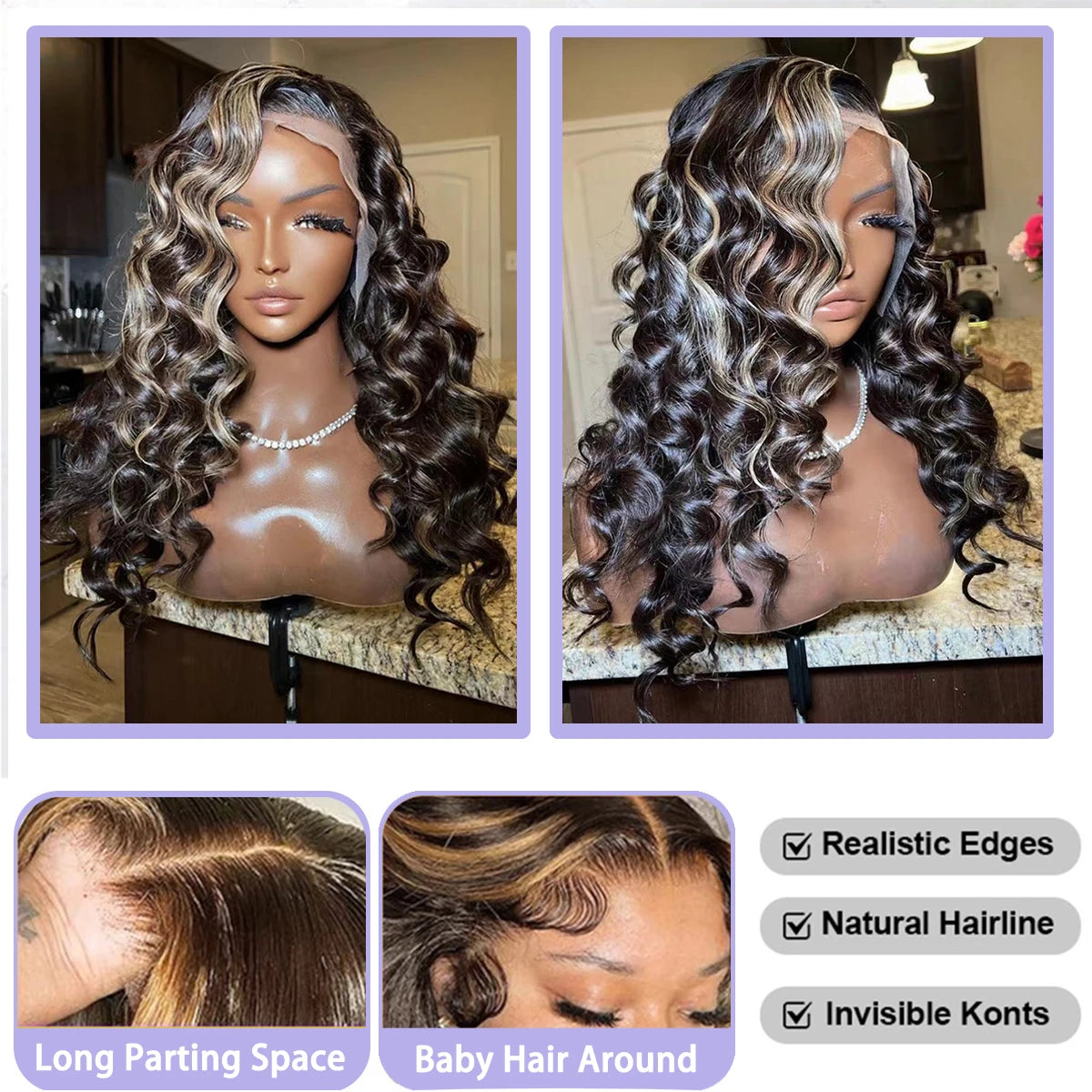 1B/27 Highlight Loose Deep Wave 13x6 Hd Lace Front Wig Brazilian Human Hair 200 High Density Ombre blonde Human Hair Curly Wigs