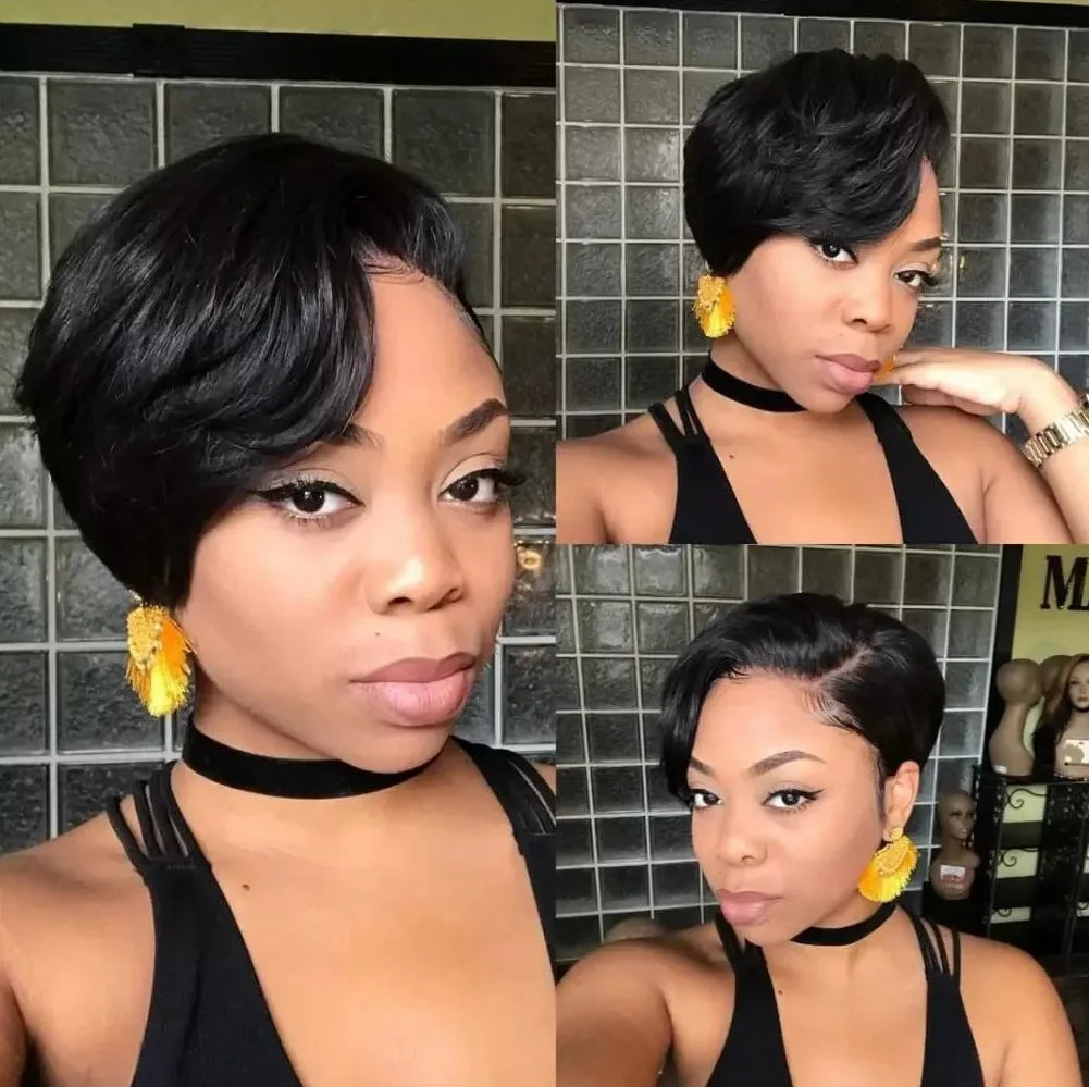 Straight Pixie Cut Wig Transparent Lace Human Hair 13×4 Human Hair Wigs Short Bob Wig For Black Woman Babyhair Natural Hairline