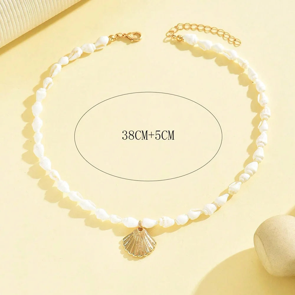Fashionable Natural Seashell Beaded Necklace Shell Pendant Ocean Inspired Jewelry Choker Suitable For Women Holiday Party Daily
