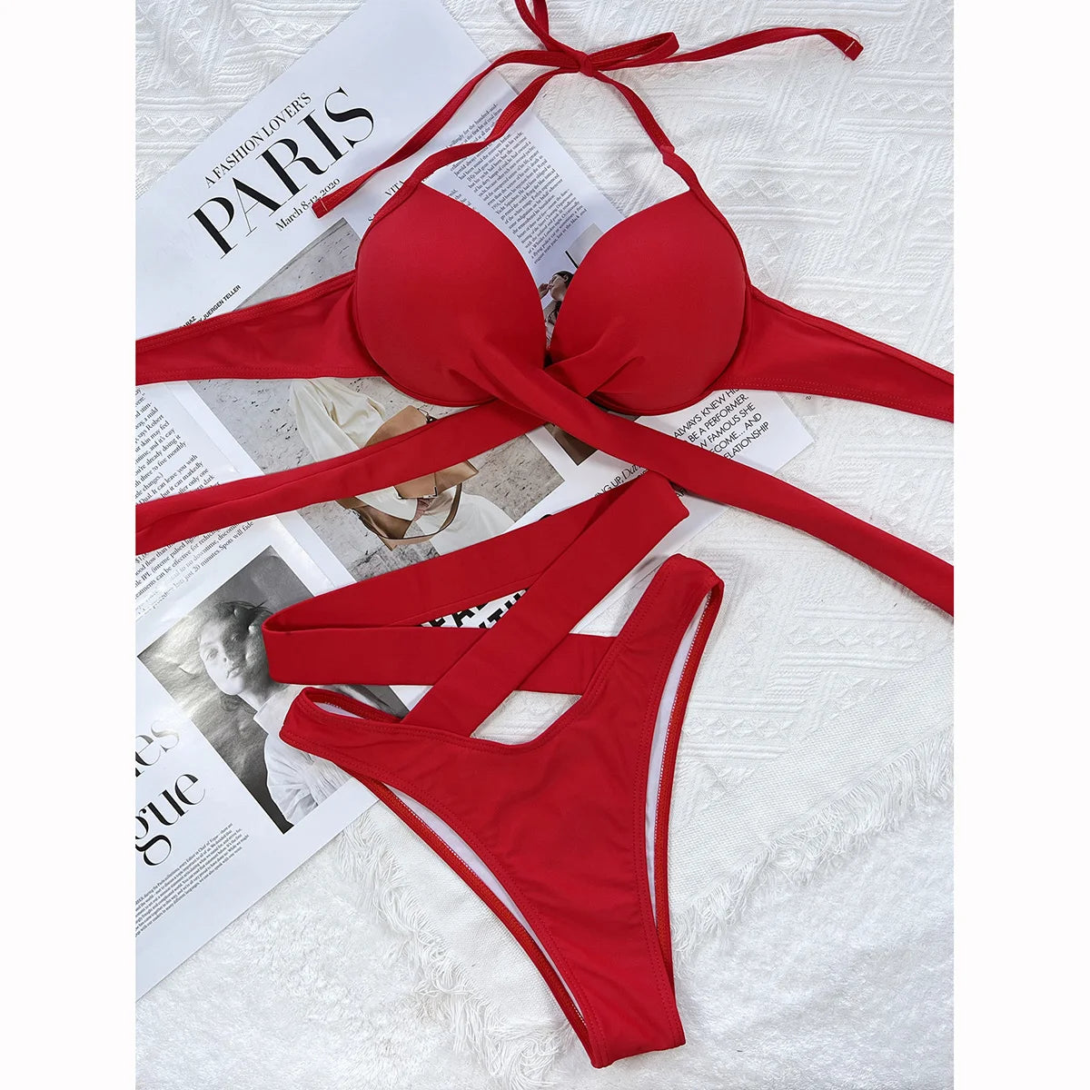 Push Up Bikini 2024 Women Swimsuit Bandage Solid Brazilian Bikini Set High Waist Female Swimwear Women Bathing Suit Beachwear