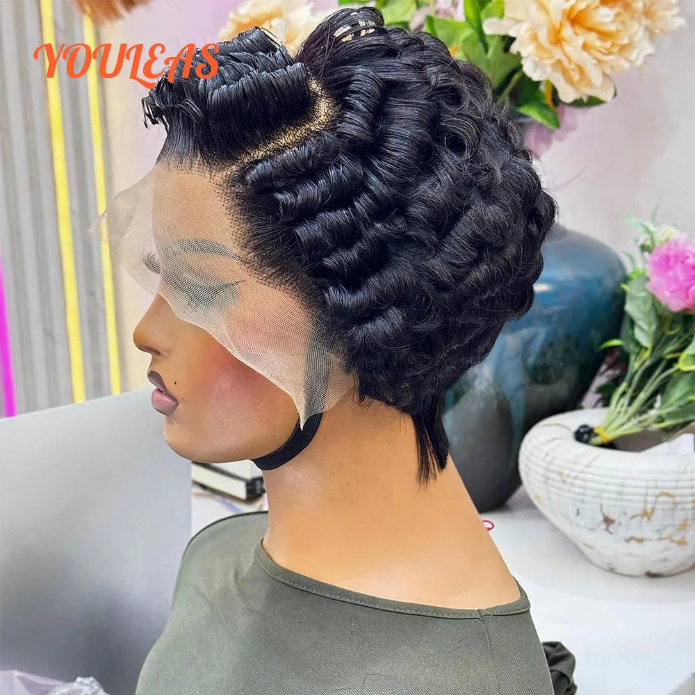 613 Blonde Pixie Cut Short Bob Deep Wave Human Hair Wigs Reddish Brown Short Bob 13x4 Transparent Lace Front Wigs Preplucked