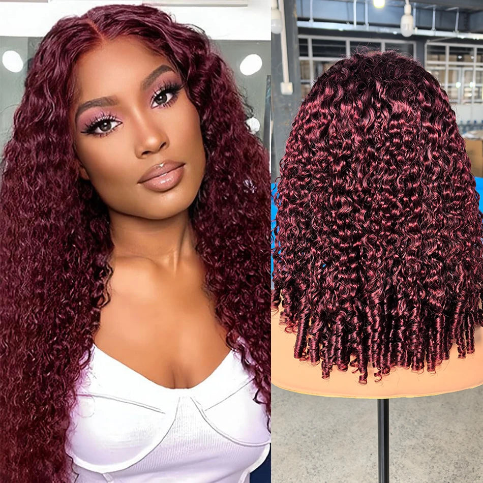 100% Human Hair Burmese Curly 5X5 HD Lace Closure Wigs 250 Density Ombre Deep Curly Water Wave Glueless Wigs With Spiral End