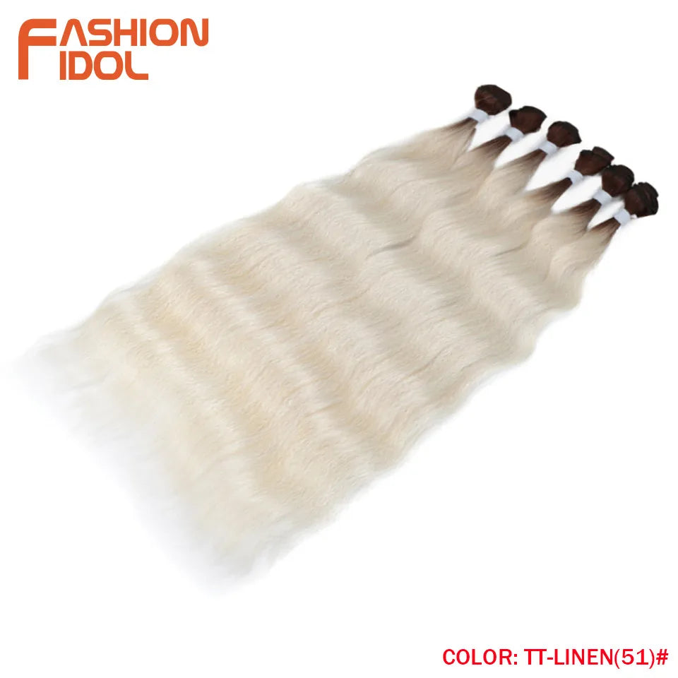FASHION IDOL Water Wave Hair Bundles Synthetic Hair Extensions Ombre Blonde Hair Weave Bundles 6pcs 20" High Temperature Fiber