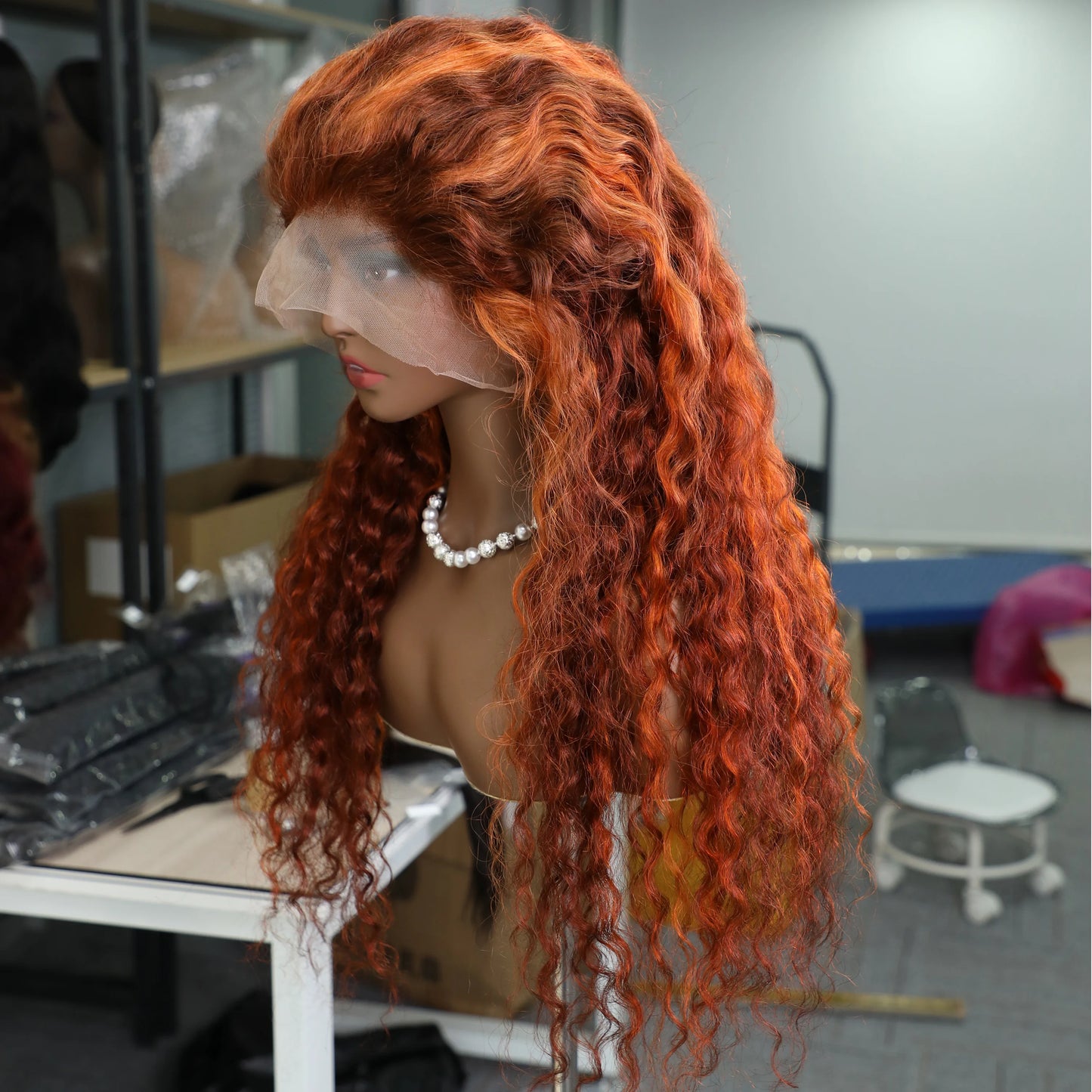 4/350 Highlight Water Wave 13x4 Transparent Lace Frontal Human Hair Wig 220% Ombre Ginger Human Hair Wig Color Curly Wigs 34Inch