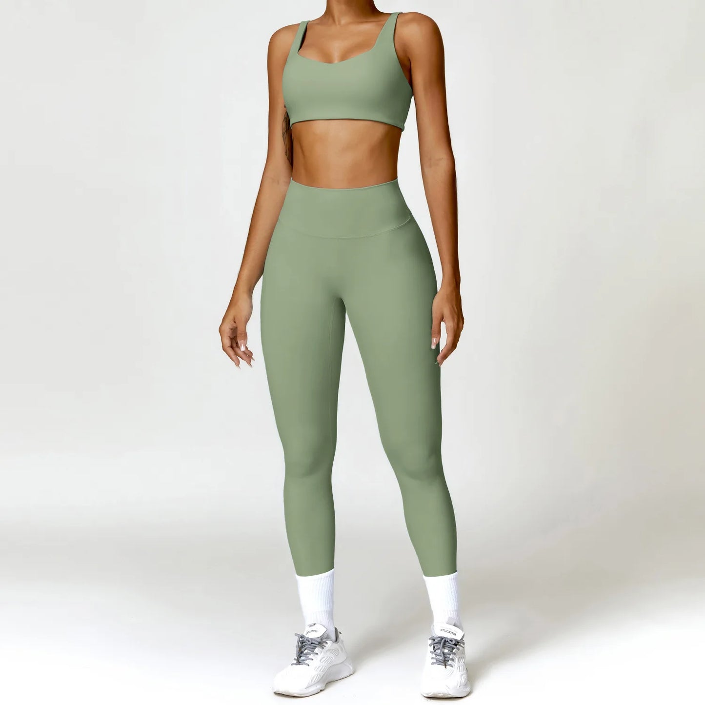 2PCS Yoga Set Women Gym Long Sleeve Sports Suits Fitness Bra Crop Top Workout Clothes Female Athletic Wear Legging Sportswear
