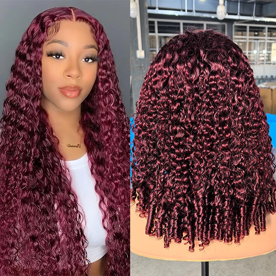 100% Human Hair Burmese Curly 5X5 HD Lace Closure Wigs 250 Density Ombre Deep Curly Water Wave Glueless Wigs With Spiral End