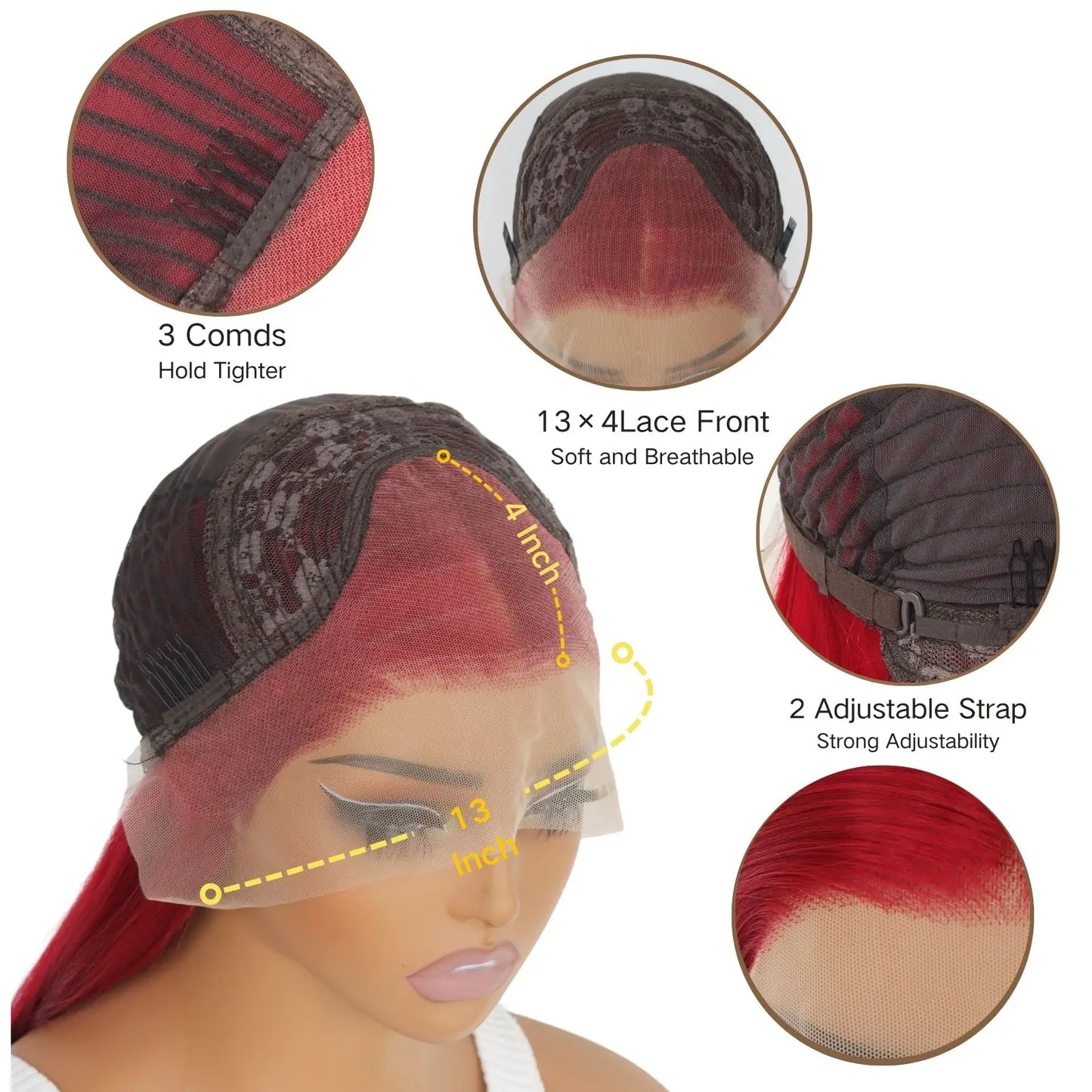 13X4 Burgundy Red Wig Long Straight Synthetic Lace Front Wig Dark Wine Colored Hair Lace Frontal Wigs for Women Party Cosplay