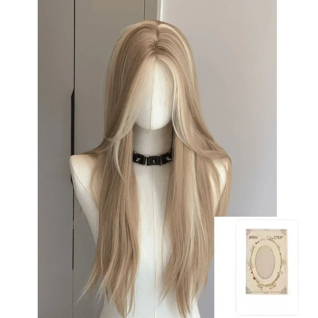 Blonde Wig for Women Long Straight Blonde Brown Wig Asian American Lace Front Synthetic Wig for Daily Use Cosplay Ombre Peluca