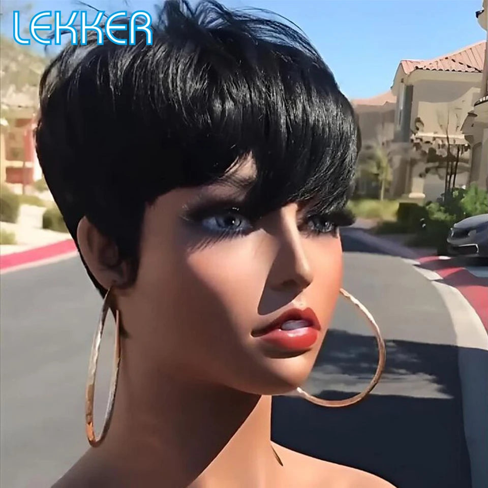 Lekker Ombre Blonde Short Pixie Cut Bob 100% Human Hair Wigs For Women Brazilian Remy Hair Full Machine Made Straight Color Wigs