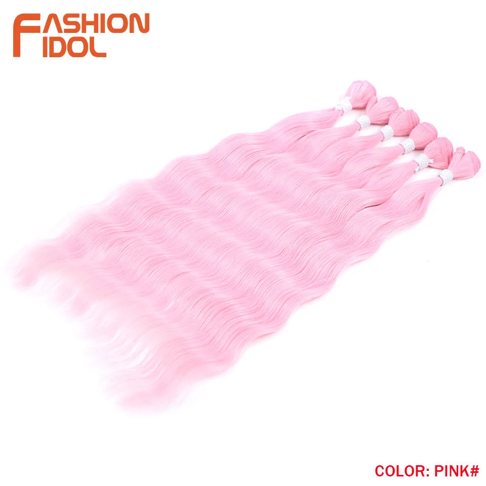 FASHION IDOL Water Wave Hair Bundles Synthetic Hair Extensions Ombre Blonde Hair Weave Bundles 6pcs 20" High Temperature Fiber