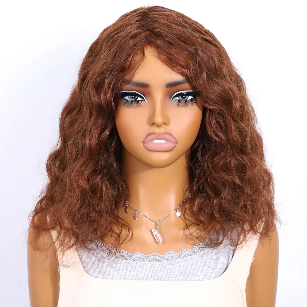 Sleek 33 Brown Colored Human Hair Wigs For Women 100% Real Ready To Wear Bodywave Short Wig 4# Brown Colored Bodywave Hair Wigs