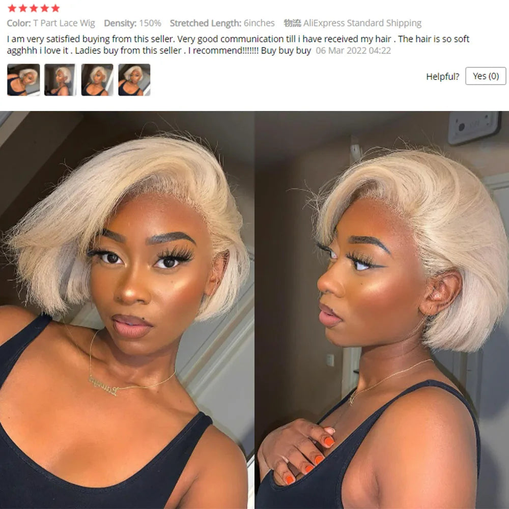 Pixie Cut Wig Brazilian 613 blonde Straight Side Part Wig Short Bob 13x4 Lace Front Human Hair Wigs For Women 613 Human Hair Wig