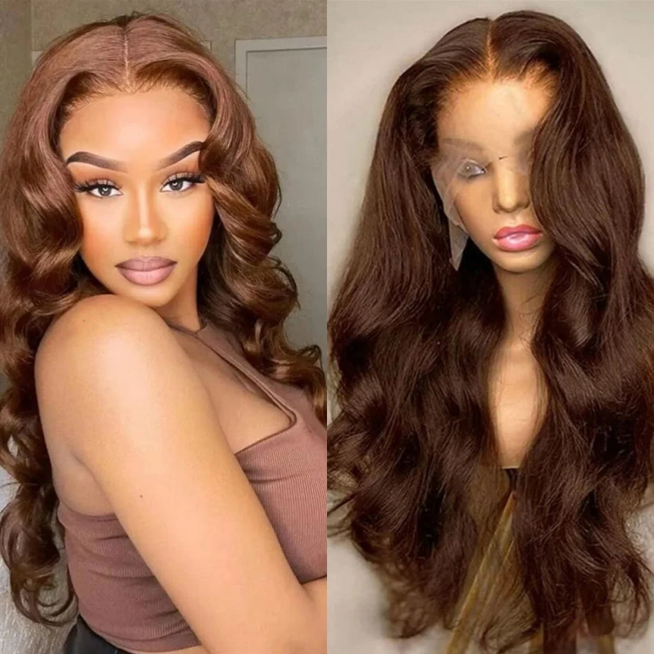 Body Wave Colored Chocolate Brown Human Hair Pre Plucked 4×4 Closure Wig 100% Human Hair Wig HD Swiss Lace 13×4 Front Lace Wig