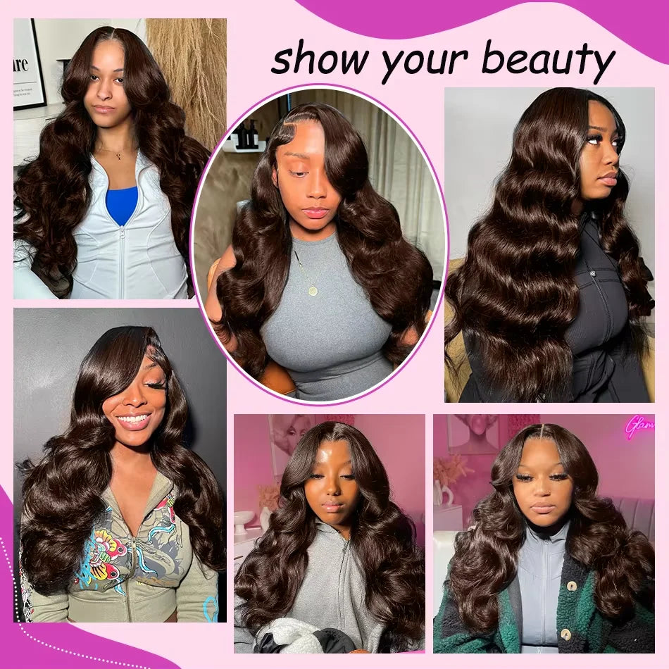 30 34Inch Chocolate Brown Body Wave 13x4 Lace Front Wigs Human Hair Brazilian Water Wave 13x6 Hd Lace Frontal Wig 250% For Women