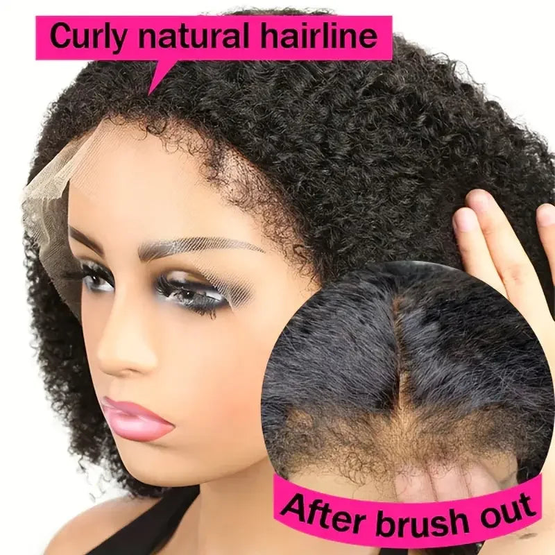 Short Bob Edge Kinky Curly Wig Baby Human Hair Wig 180 pixie cut curly Lace Front Wigs Curly bob Human Hair Lace Frontal Wigs