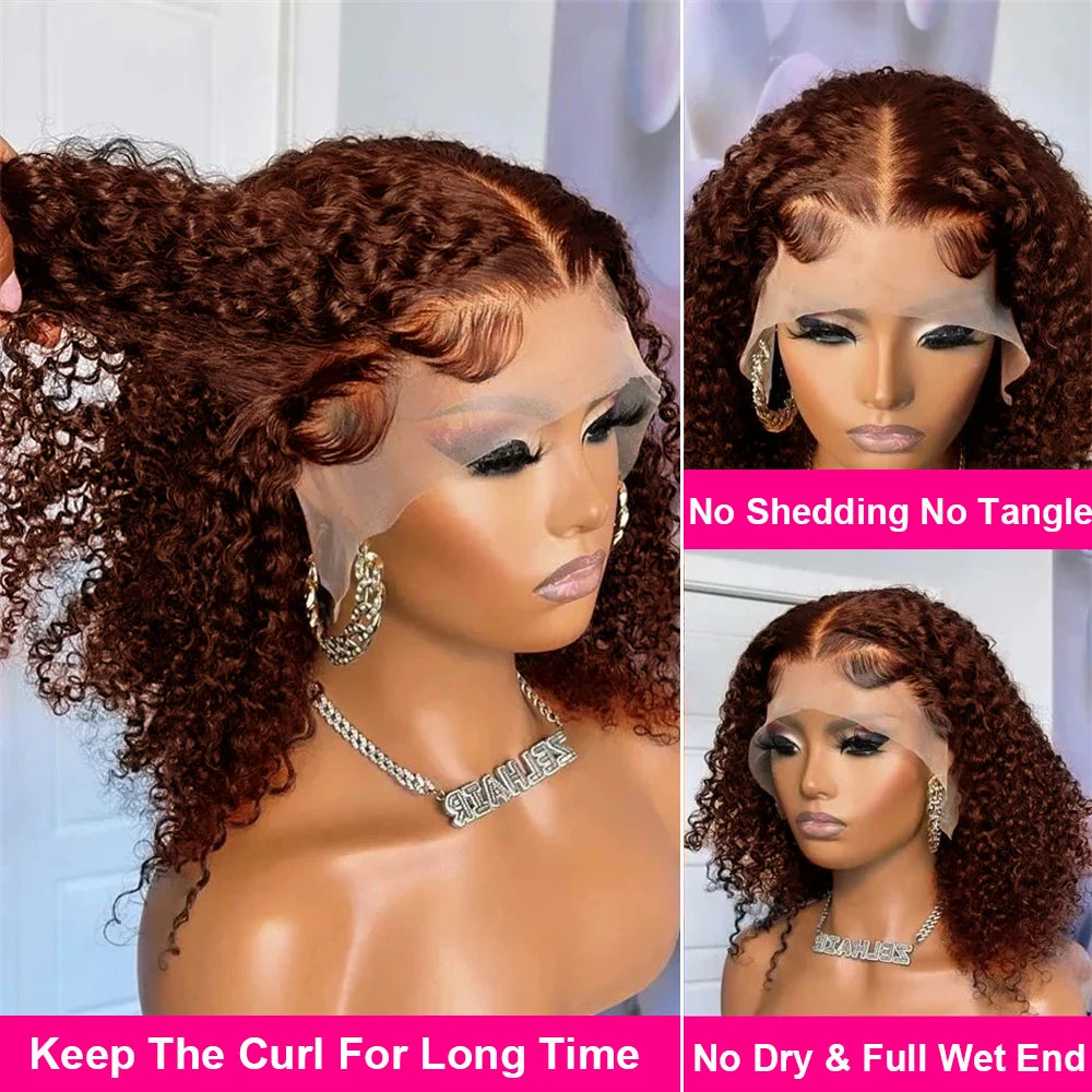 Brown #4 Colored Curly Short Bob Wig 13x4 Bob Wigs Brazilian Water Deep Wave Human Hair Wig Preplucked For Woman Short Pixie Cut