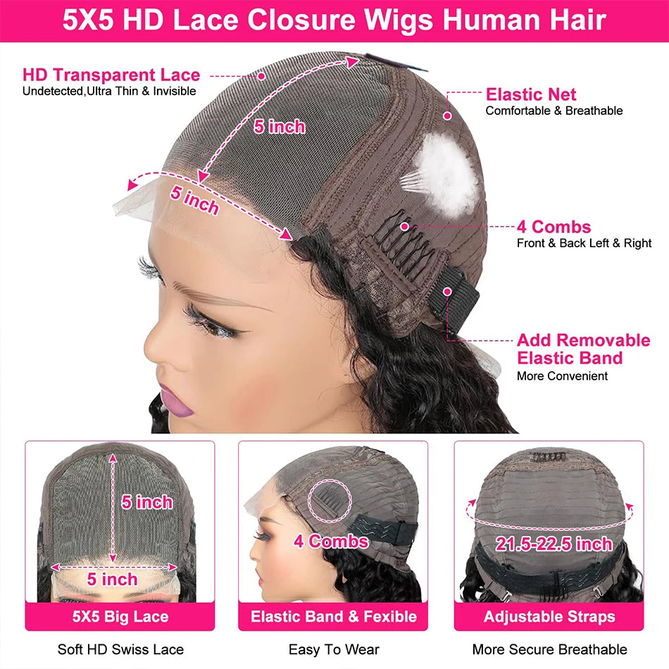 100% Human Hair Burmese Curly 5X5 HD Lace Closure Wigs 250 Density Ombre Deep Curly Water Wave Glueless Wigs With Spiral End