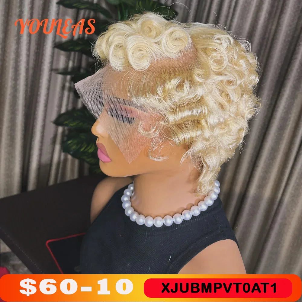 613 Blonde Pixie Cut Short Bob Deep Wave Human Hair Wigs Reddish Brown Short Bob 13x4 Transparent Lace Front Wigs Preplucked