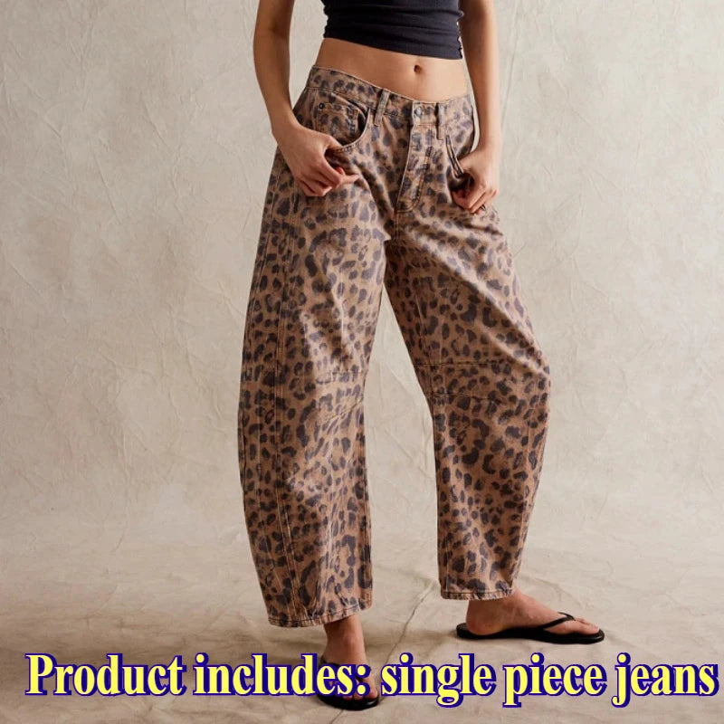European and American Women's Casual Loose Mid Rise Jeans Trendy Loose Denim Pants Straight Leg Pants Round Neck Jeans Clothes